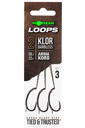 Korda hotové montáže loop rigs klor barbless - háčik 2 nosnosť 50 lb