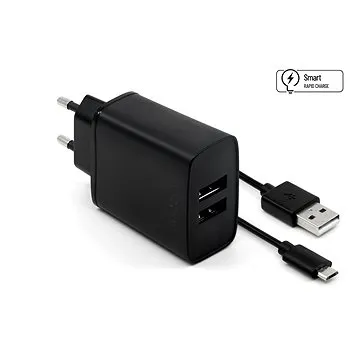 FIXED Smart Rapid Charge 15 W s 2× USB výstupom a USB/micro USB káblom 1 m čierna (FIXC15-2UM-BK)