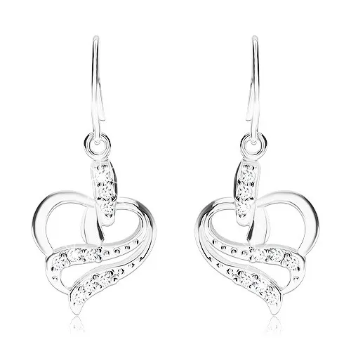 Náušnice zo striebra 925, obrys srdca so zvlnenými líniami, číre zirkóny