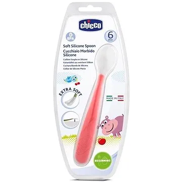 Chicco lyžička silikón Soft 6 m+, červená (8058664031818)
