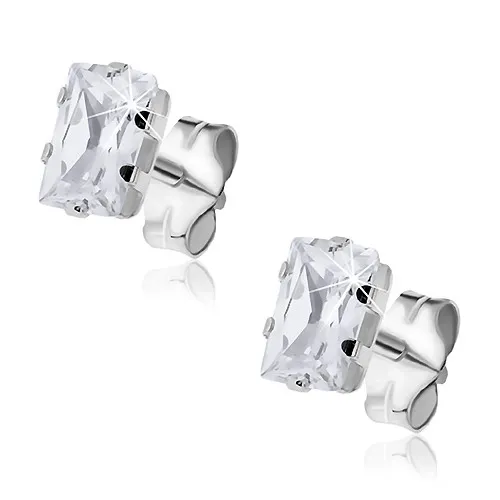 Náušnice zo striebra 925 - puzetky, brúsený zirkónový obdĺžnik