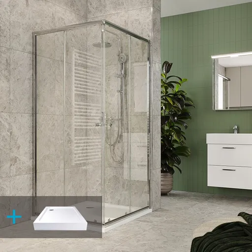 MEREO Mereo Kora Lite sprchový set: sprchovací kút 90x90x185 cm, chróm ALU, sklo číre, 90 cm, vanička, sifón CK34123ZH