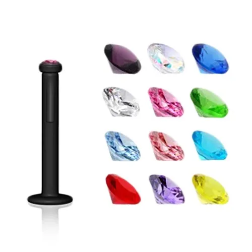 Čierny piercing do brady z bioplastu, so zirkónom - Dĺžka piercingu: 10 mm, Farba zirkónu: Červená - R