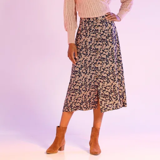 Sukňa na zapínanie s potlačou pre nižšiu postavu