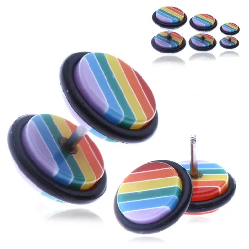 Fake piercing do ucha s pruhovanými akrylovými valčekmi - Veľkosť hlavičky: 10 mm