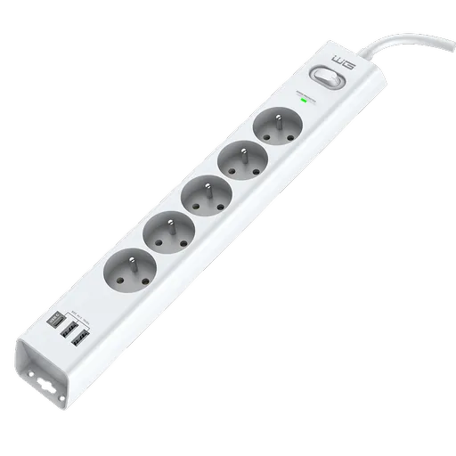 WG - Prepäťová ochrana 5 slotov + 2x USB-A + 1x USB-C, kábel 1, 5 metra, biela