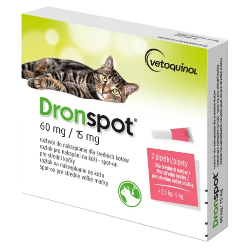 DRONSPOT 60 mg/15 mg spot-on pre stredné mačky 2x0,75 ml