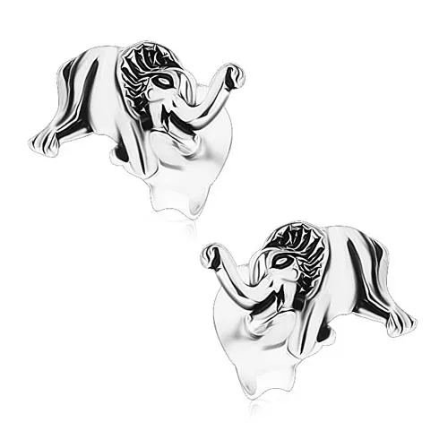 Patinované puzetové náušnice, striebro 925, malý lesklý sloník