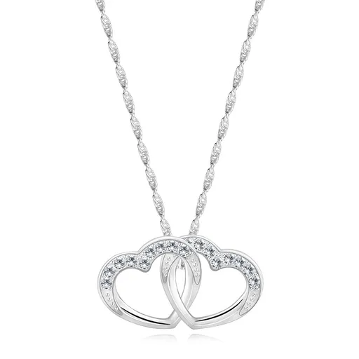 Strieborný 925 náhrdelník - spojená kontúra sŕdc, číre zirkóny