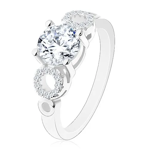 Prsteň zo striebra 925, okrúhly číry zirkón, ligotavé obrysy kruhov - Veľkosť: 50 mm