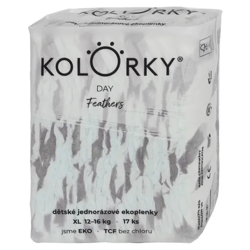 KOLORKY DAY Jednorazové EKO plienky perie XL (12-16 kg) 17 kusov