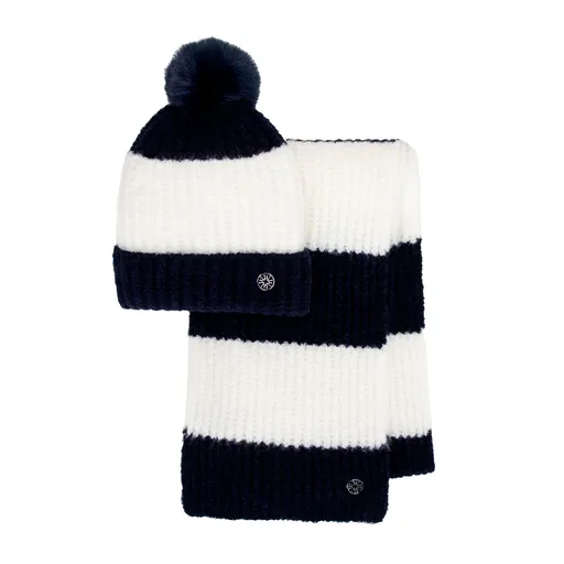 Dámska zimná súprava – čiapka s brmbolcom a šál s kovovým logom 101-SF-210-0N