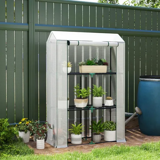 Outsunny Fóliovník se 3 policemi, 100 x 40 x 150 cm, bílý