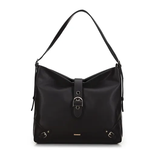 Torebka worek z ekoskóry z ozdobnym zapięciem czarna 99-4Y-518-1