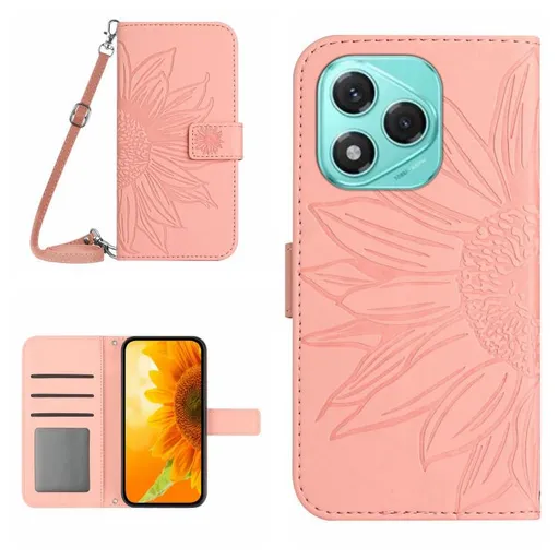 ART SUNFLOWER Peňaženkový obal so šnúrkou pre Honor 400 Lite ružový