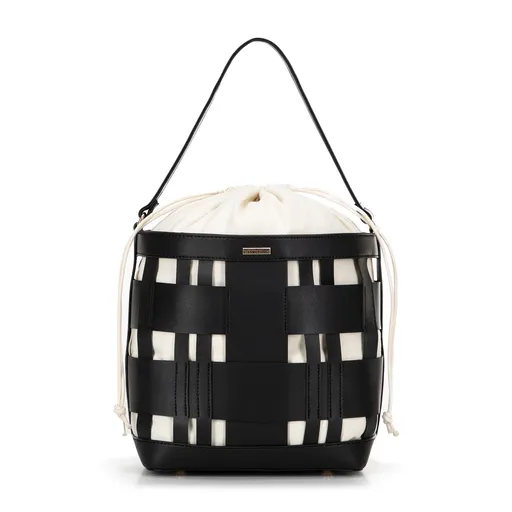 Pletená kabelka vak z ekokože čierna 100-4Y-423-1