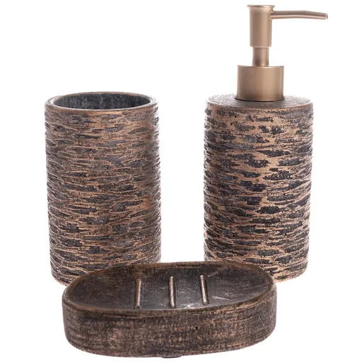 Súprava cementových kúpeľňových doplnkov Africano 3 ks, hnedá
