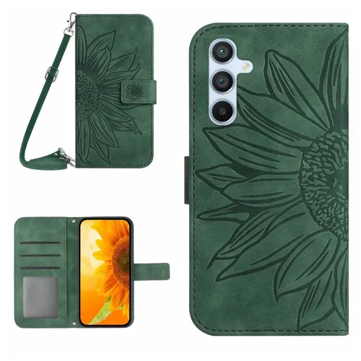 ART SUNFLOWER Peňaženkový obal so šnúrkou pre Samsung Galaxy A56 zelený