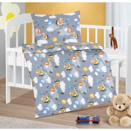 Bellatex Detské bavlnené obliečky do postieľky Agáta Medvedík sivá, 90 x 135 cm, 45 x 60 cm
