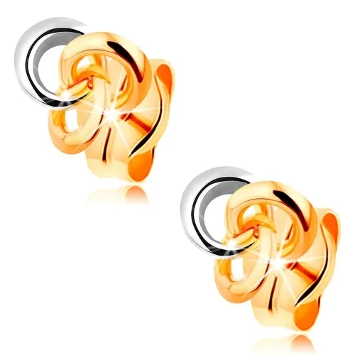 Náušnice zo 14K zlata - tri prepojené prstence, dvojfarebné prevedenie