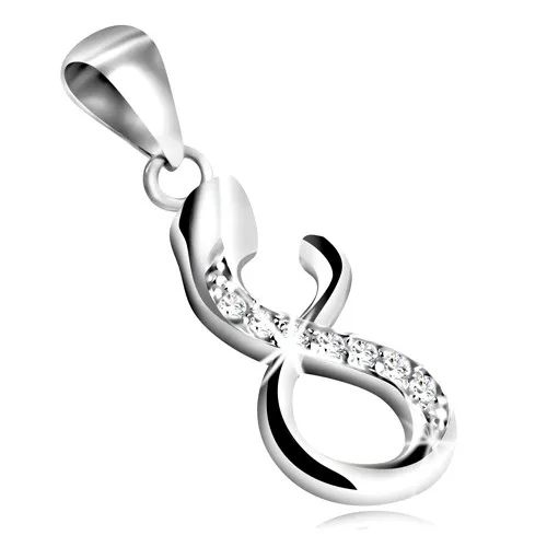 Prívesok z bieleho 9K zlata - zatočený hadík do tvaru osmičky so zirkónikmi