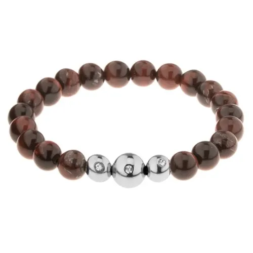 Elastický náramok, lesklé hnedo-čierne guľôčky - tigrie oko, oceľové korálky