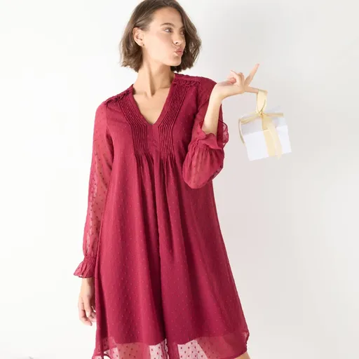 Jednofarebné rozšírené krátke šaty so
		zámikmi a nopkami