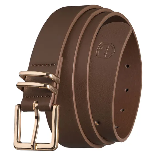 Úzky dámsky opasok z ekologickej kože v khaki farbe so zlatou prackou