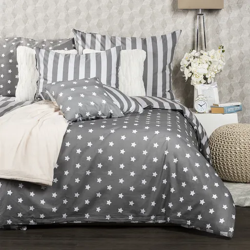 4Home Bavlnené obliečky Stars sivá, 140 x 220 cm, 70 x 90 cm