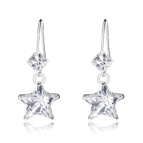 Náušnice zo striebra 925, číre krištále Swarovski, kosoštvorec, hviezda