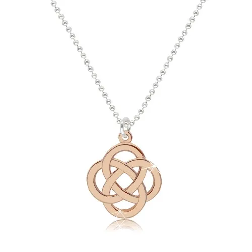 Lesklý náhrdelník zo striebra 925 - keltský uzol v ružovozlatom farebnom odtieni