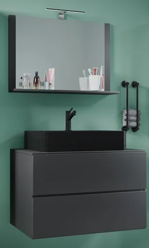 VCM 3dílná umyvadlová skříňka Lendas BL M 80 cm se zrcadlem, antracitová