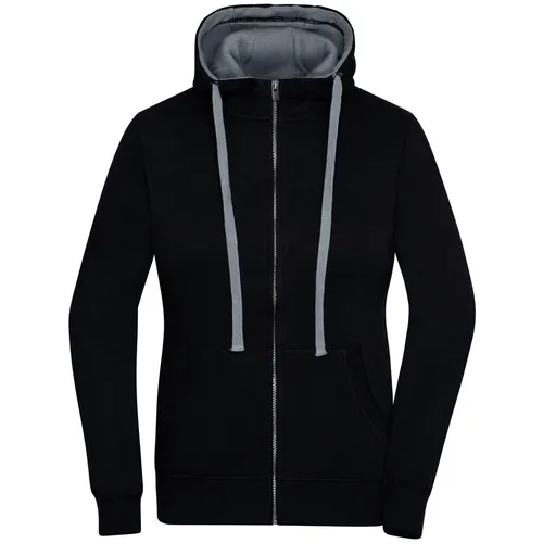 James & Nicholson (Daiber) Dámska mikina na zips s kapucňou JN962 - Čierna / šedý melír | L