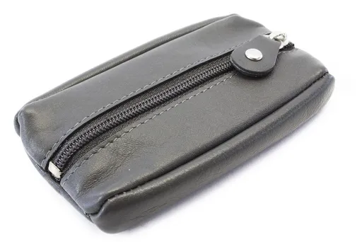 Tmavosivá kožená kľúčenka so zipsovým vreckom 619-2418-66