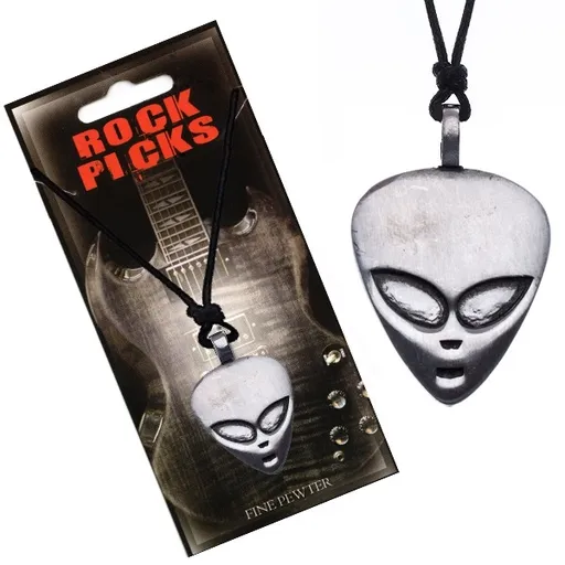 Šnúrkový náhrdelník - čierny, plochá hlava mimozemšťana