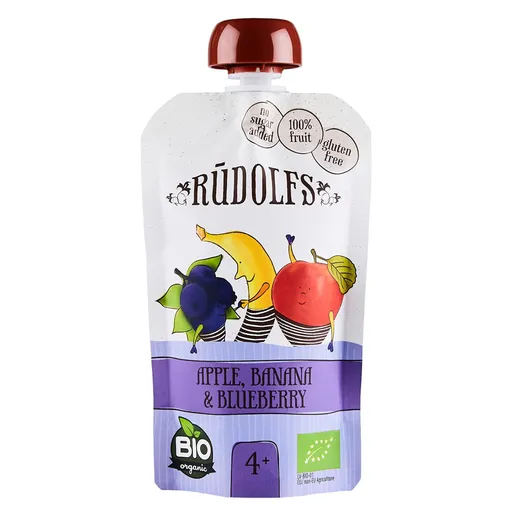 RUDOLFS Bio vrecko jablko, banán, čučoriedka 4m+ 110 g