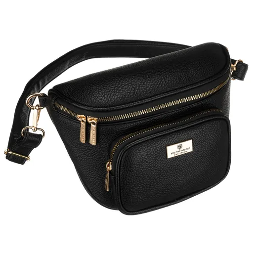 Čierna dámska crossbody kabelka z ekologickej kože so zlatými detailmi