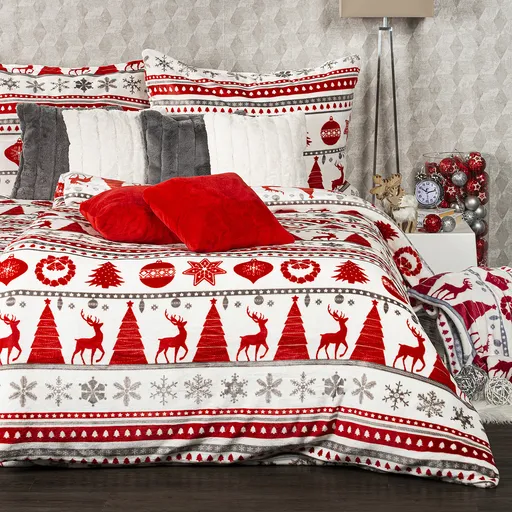 4Home obliečky mikroflanel Christmas Time červená, 140 x 220 cm, 70 x 90 cm