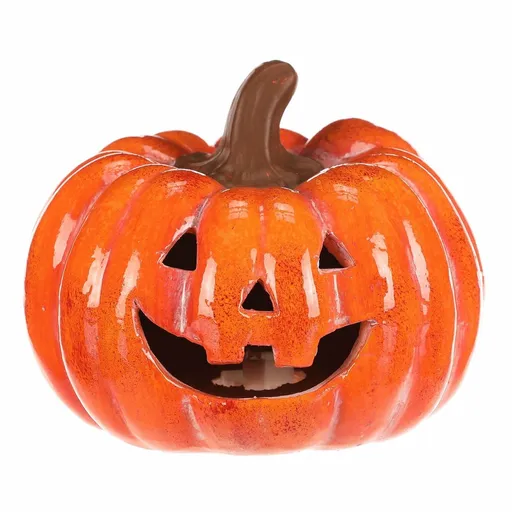 Jesenná LED dekorácia Tekvica s tvárou, 15 x 15 x 12 cm, keramika