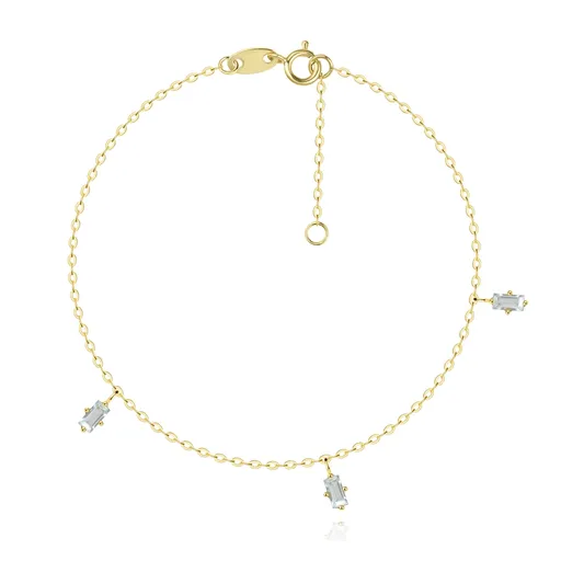 Náramok v žltom 14K zlate - prírodný modrý topás obdĺžnikového tvaru