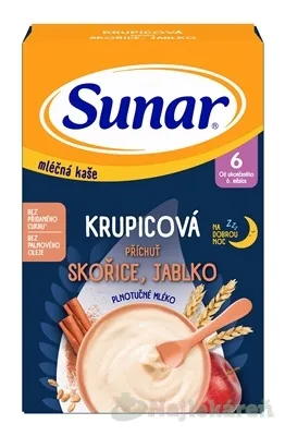 SUNAR mliečna KAŠA KRUPICOVÁ Na dobrú noc škorica, jablko 6m+ 210 g