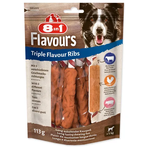 8in1 Triple Flavour Doplnkové krmivo pre dospelých psov rebierka 113 g
