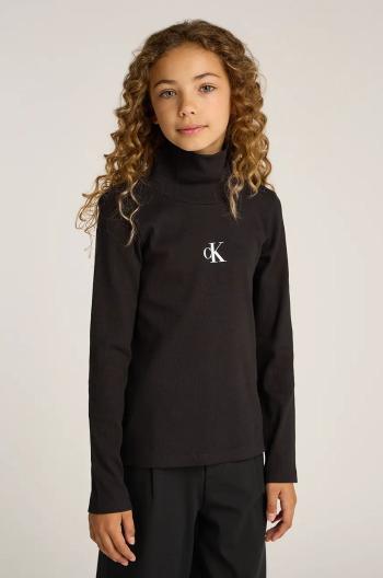 Detské tričko s dlhým rukávom Calvin Klein Jeans čierna farba, s rolákom, IG0IG02808