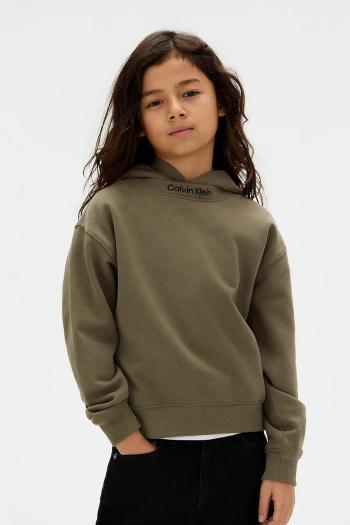 Detská bavlnená mikina Calvin Klein Jeans zelená farba, s kapucňou, jednofarebná, IB0IB02525