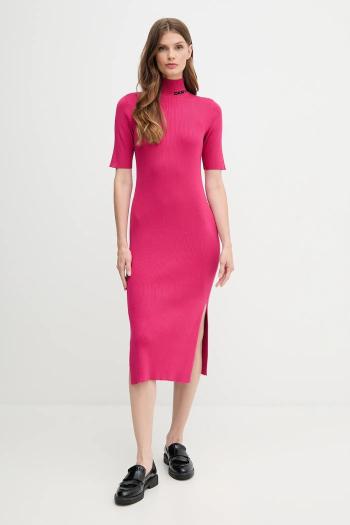 Šaty Dkny ružová farba, midi, priliehavé, DJ5R0751