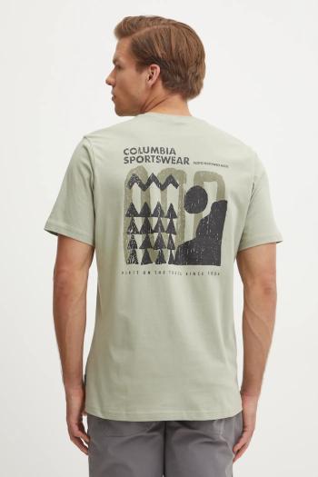 Bavlnené tričko Columbia Explorers Canyon pánske, zelená farba, s potlačou, 2036451.