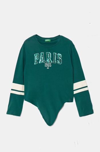 Detská bavlnená košeľa s dlhým rukávom United Colors of Benetton zelená farba, 3I1XC10JD