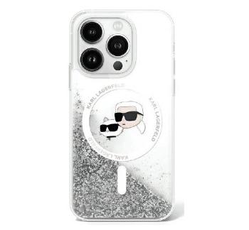 Karl Lagerfeld Liquid Glitter Karl&amp;Choupette Head iPhone 16 Pro Max Magsafe hátlap tok, átlátszó KLHMP16XLGKCSGH