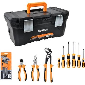 FERRIDA, box na náradie, 40,8 cm + sada skrutkovačov so 6 kusmi + sada klieští s 3 kusmi + sada šesť