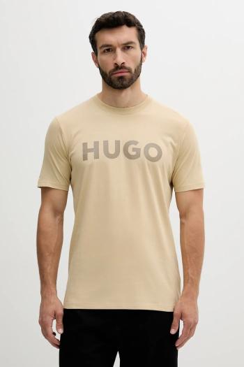Bavlnené tričko HUGO pánske, čierna farba, s potlačou, 50467556